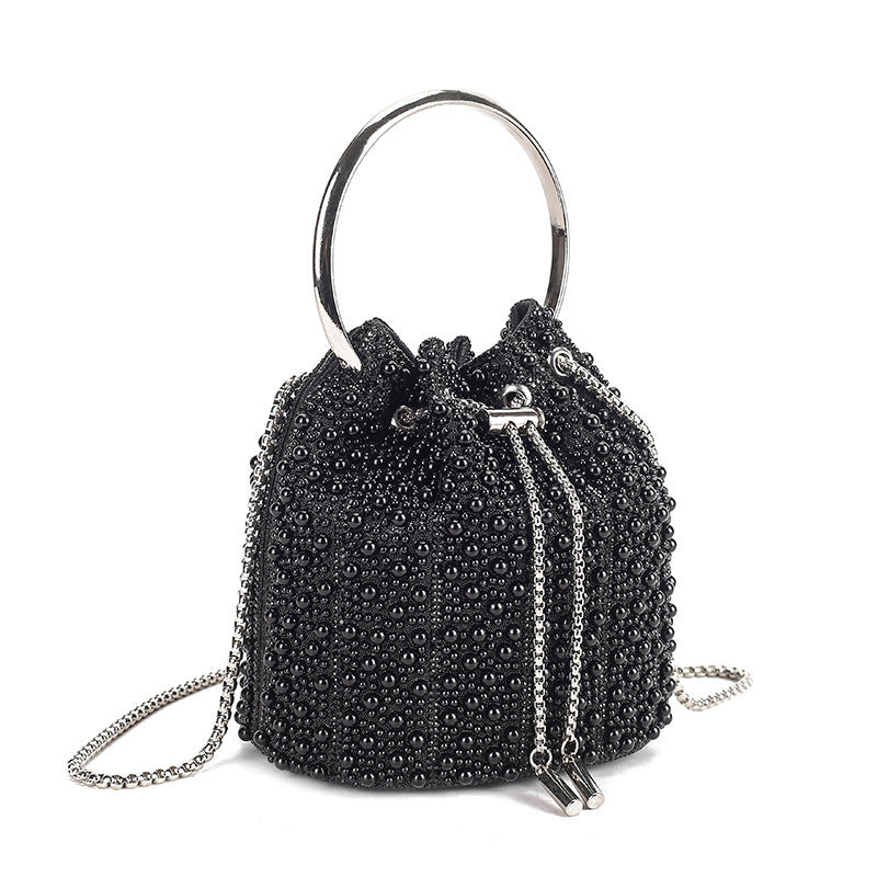 New Evening Bag Rhinestone Tassel Bucket Bag for Women, Crystal-Studded Top-Handle Chain Purse, Sparkly Shoulder Crossbody Handbag with Full Diamond Look