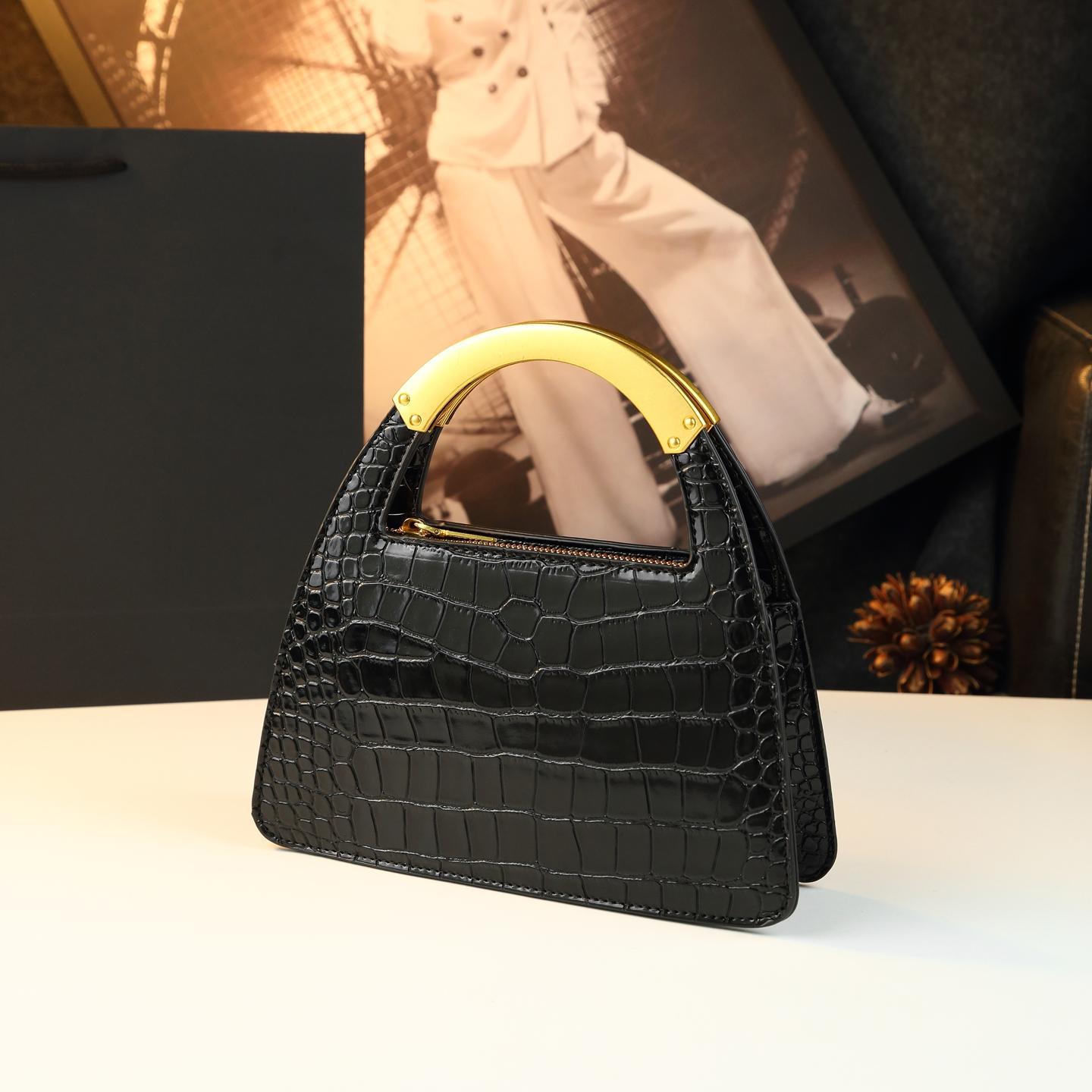 New Arrival Croc-Effect Genuine Leather Shell Bag for Women, A Fashionable Small Shoulder Crossbody Top-Handle Handbag with Unique Design