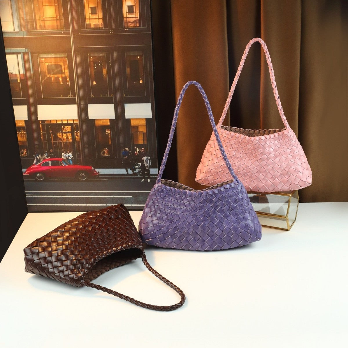 Handwoven Shoulder Bag for Women Minimalist Casual Crossbody Purse, Artisan Crafted Underarm Handbag with Natural Woven Texture