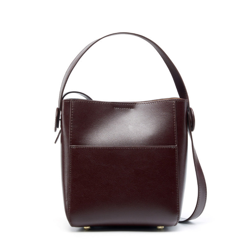 Genuine Cowhide Bucket Bag for Women, New Large Capacity Commute Shoulder Crossbody Purse, Premium Summer Leather Handbag for Ladies