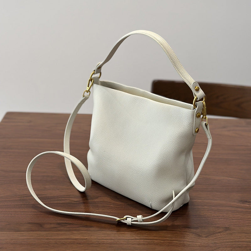 Genuine Top Layer Cowhide Bucket Bag for Women, New Spring Summer All-Season Versatile Shoulder Crossbody Top Handle Purse, Casual Commute Handbag for Ladies