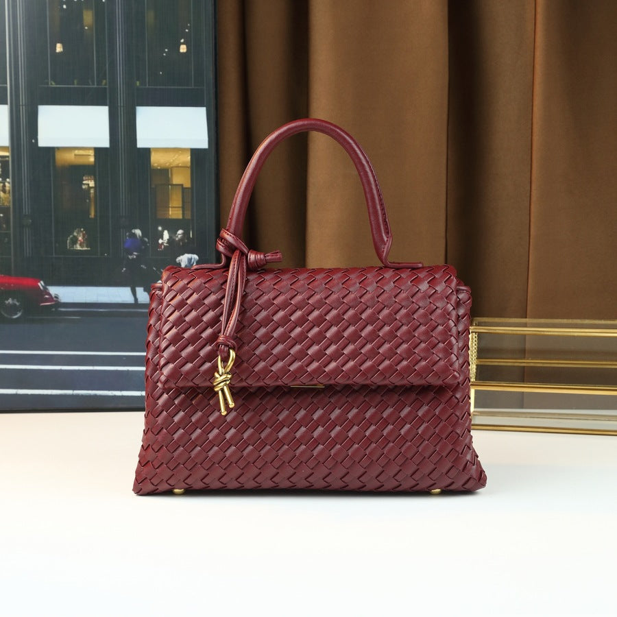 Handwoven Mini Square Bag for Women Niche Designer Briefcase Commuter Tote, Minimalist Versatile Top Handle Handbag with Artisan Weave Craftsmanship