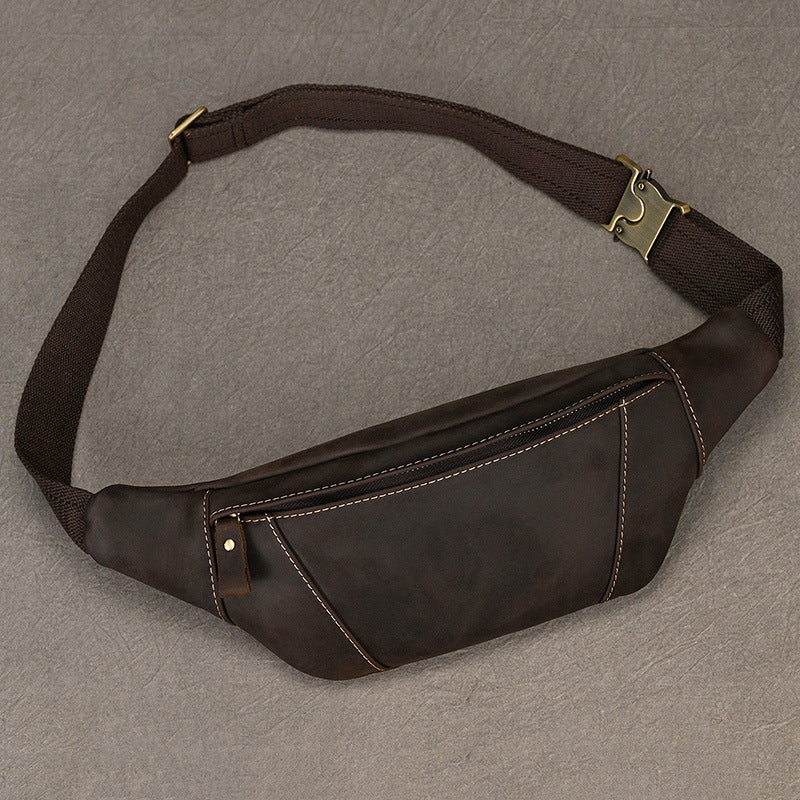 Crazy Horse Leather Multifunctional Waist Chest Bag, Outdoor Sports Crossbody Phone Pouch for Men and Women