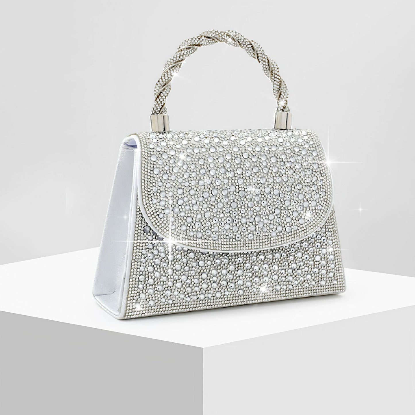 Rhinestone Embellished Evening Clutch for Women, New Sparkly Formal Banquet Top Handle Bag, Light Luxury Gown Purse for Ladies