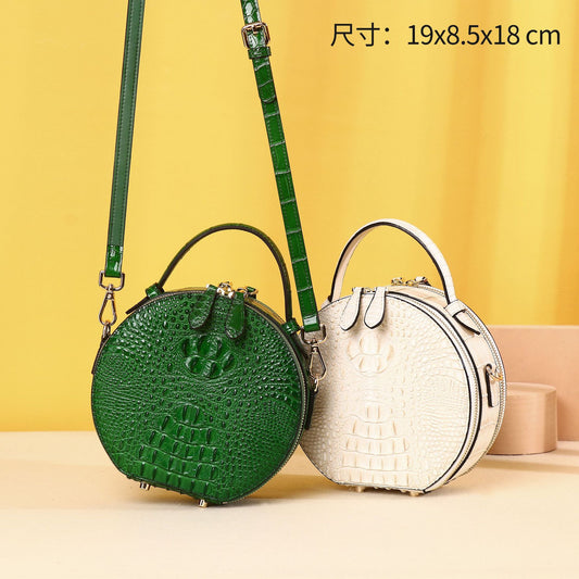 New Arrival Light Luxury Croc-Effect Round Handbag for Women, A Minimalist Casual Top-Handle Crossbody Shoulder Bag with Multi-Layer Design
