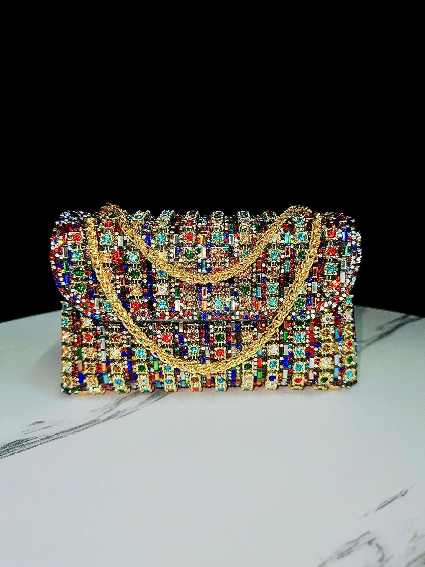 Dazzling Rhinestone-Embellished Evening Clutch for Women, A Crystal Chain Crossbody Bag Perfectly Designed for Cheongsam & Formal Evening Dresses, Elegant Top-Handle Handbag for Weddings Banquets & Special Occasions