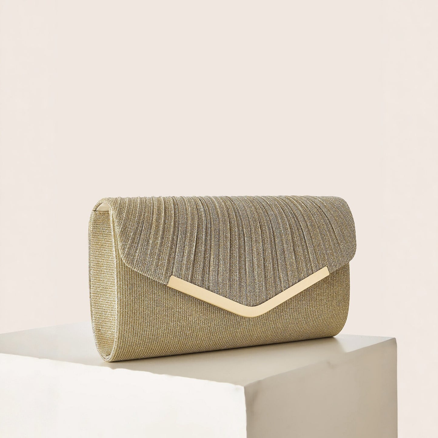 Pleated Sequin Evening Clutch for Women, New Metal Trim Party Purse, Elegant Formal Gown Handbag for Weddings and Parties for Ladies