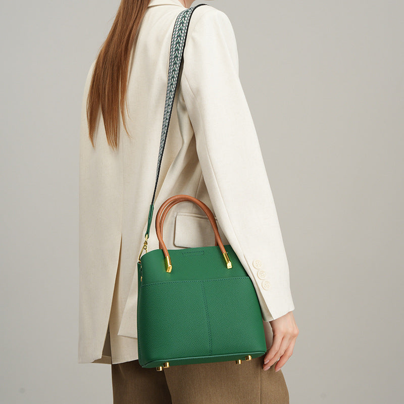 New Premium Top Layer Cowhide Bucket Bag, Stylish Niche Crossbody Shoulder Purse, High-End Office Handbag for Women
