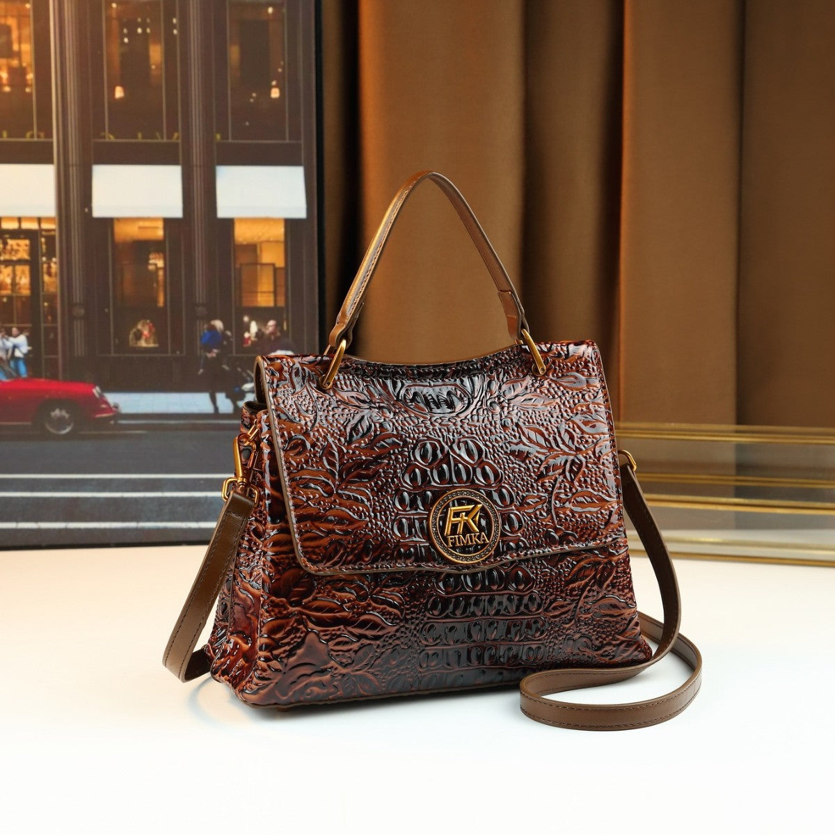 Chic Croc-Effect Textured Handbag for Women, A Unique Light Luxury Shoulder Crossbody Bag with Premium Top-Handle Design, Perfect for Spring/Summer Style