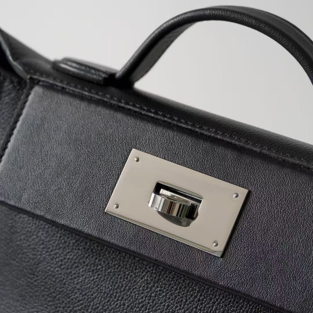 Genuine Leather Mini Kelly-Style 2424 Bag for Women, Semi-Handmade Shoulder Crossbody Top Handle Purse, Premium Full Steel Hardware Handbag for Ladies