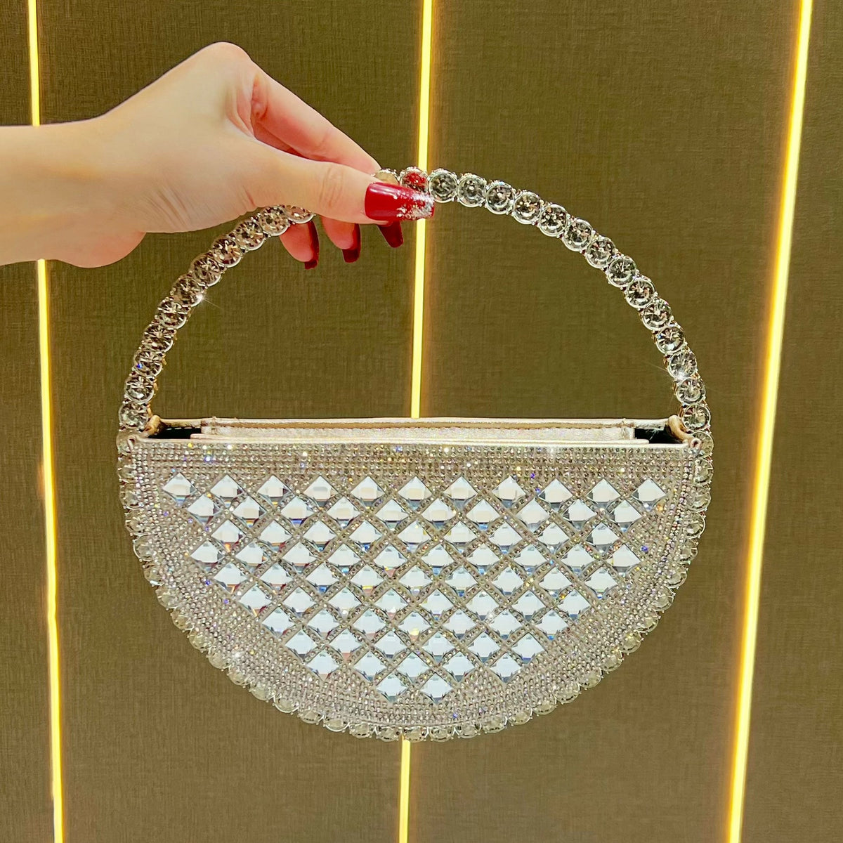 Women's Rhinestone-Embellished Round Evening Bag, Unique Crystal Top-Handle Crossbody Purse for Formal Dress Banquet, French Style Glamorous Handbag