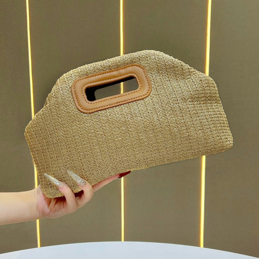Women's Large Capacity Woven Straw Clutch Bag, Versatile Chain Crossbody Shoulder Handbag with Boho Design, Summer Beach Purse