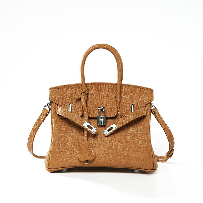 Premium Top-Layer Cowhide Leather Tote Bag for Women, Textured Grain Finish with Spacious Large Capacity, Unique Boutique Handbag with Turn-Lock Closure