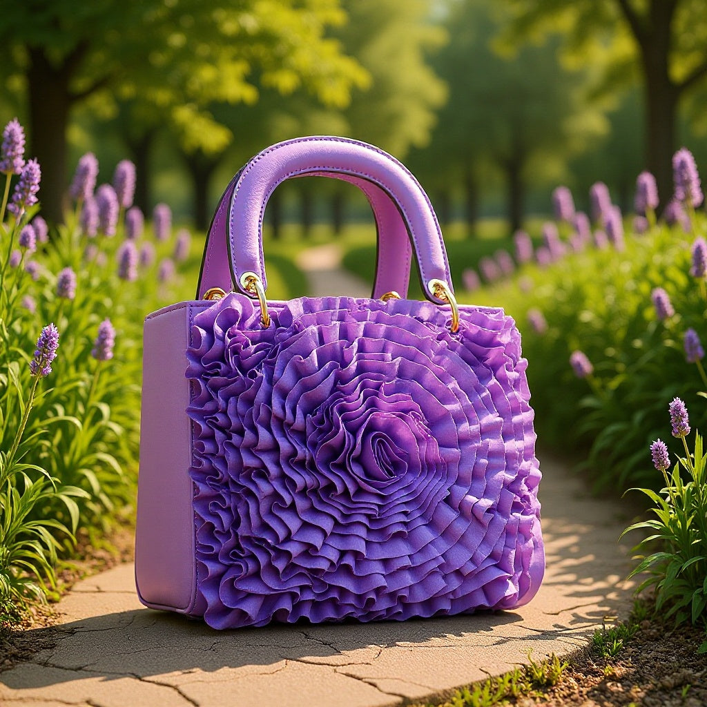 Premium Satin Ruffle Flower Diana-Style Handbag for Women, Exquisite Southeast Asian Designer Bag, High-Quality Ladies Shoulder Purse