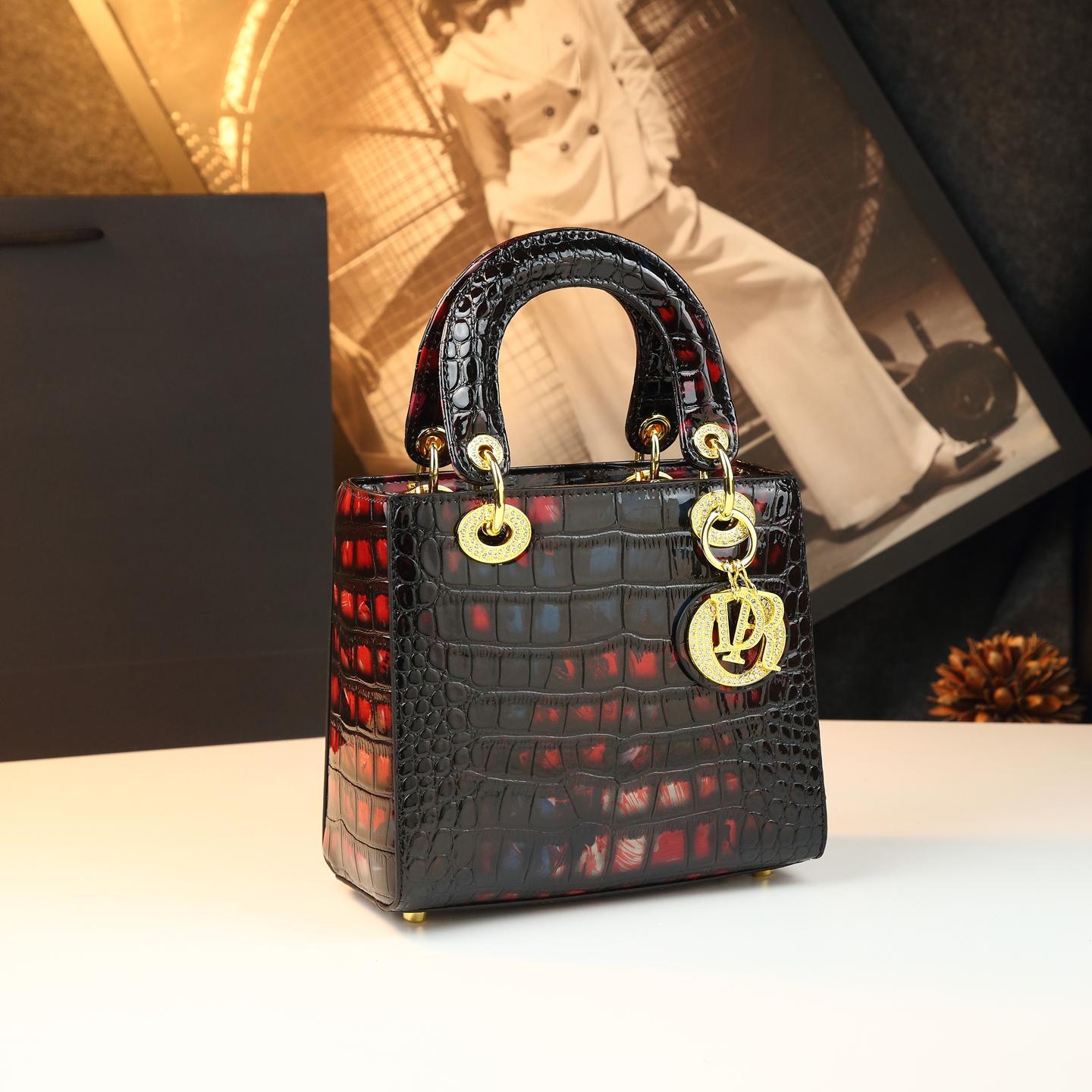 New Arrival Croc-Effect Lady-Inspired Small Square Bag for Women, A Genuine Leather Shoulder Crossbody Top-Handle Handbag with Premium Design