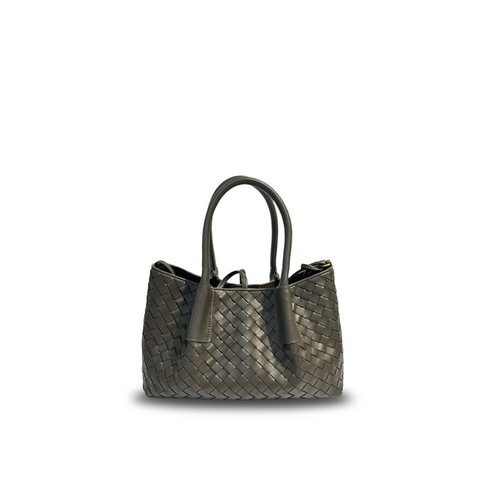 Leather New Woven Tote Bag Hand Crossbody One Shoulder Underarm Bag Women's Large Capacity Bag Mommy Bag