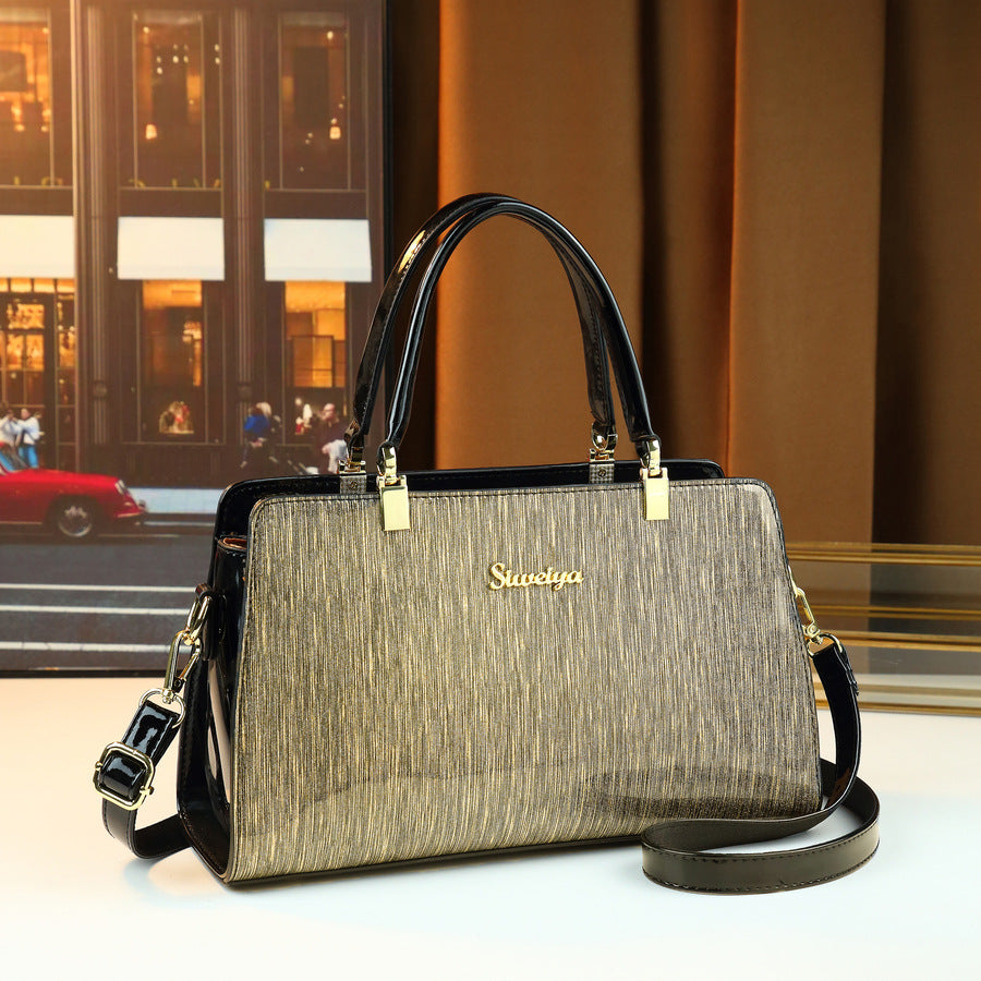 Gold-Tone Vintage Boston Bag for Women Large Capacity Shoulder Handbag, Luxurious Metallic Purse for Moms with Elegant Going-Out Style