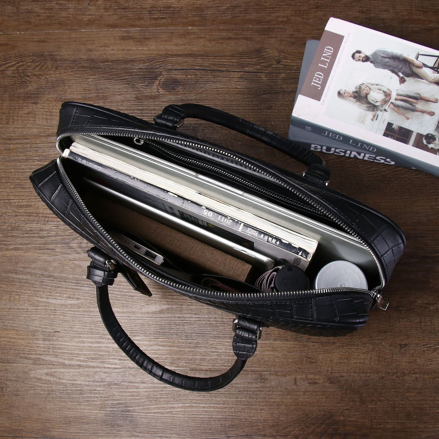 New Arrival Matte Croc-Effect Business Briefcase for Men, A Large Top-Handle Laptop Bag with Combination Lock & Professional Design, Perfect for Work & Travel