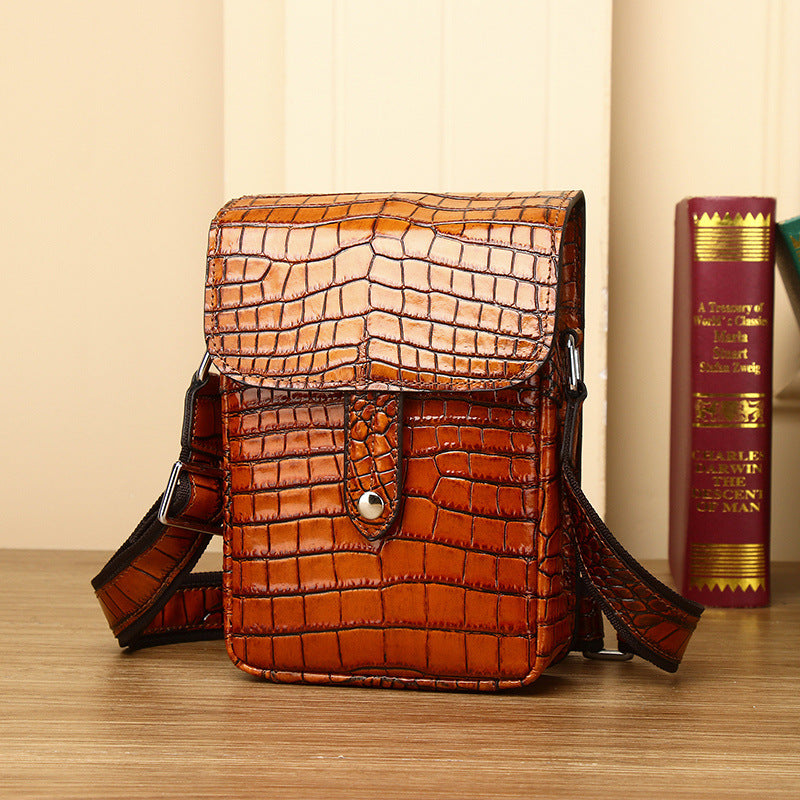 New Arrival Croc-Effect Genuine Leather Chest Bag for Men, A High-End Camera Shoulder Crossbody Phone Bag with Fashionable Design, Perfect for Daily Use
