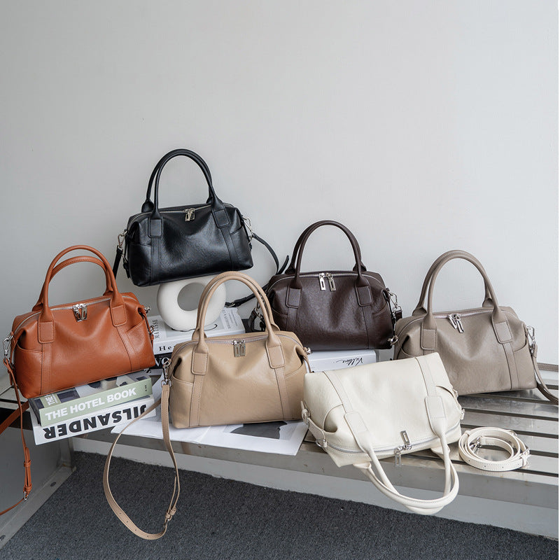 Genuine Leather Slouchy Boston Tote Bag for Women Elegant Commuter Shoulder Handbag, Versatile Trendy Purse with Classic Silhouette
