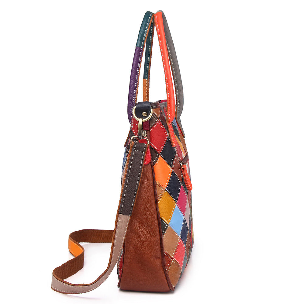 Genuine Top Layer Cowhide Diamond Quilted Tote Bag for Women, New Shoulder Crossbody Top Handle Handbag, Versatile Everyday Purse for Ladies