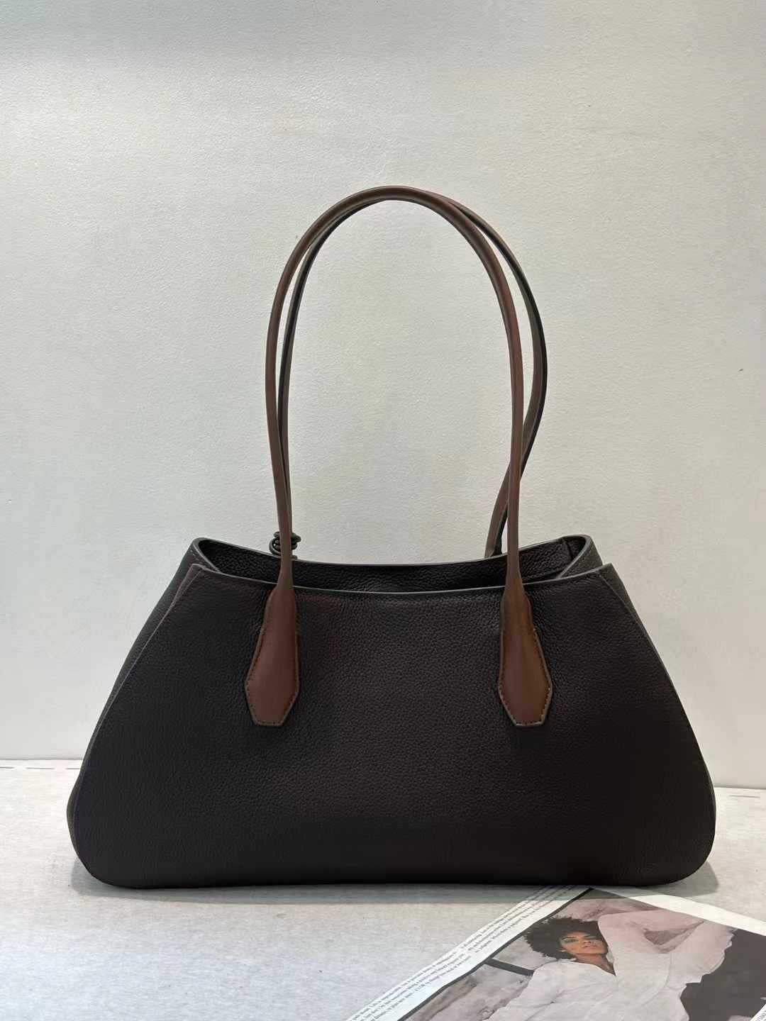 Genuine Top Layer Cowhide 26cm Hobo Bag for Women, The Row Style Slouchy Ultra-Light Tote Shoulder Purse, Versatile Everyday Handbag for Ladies