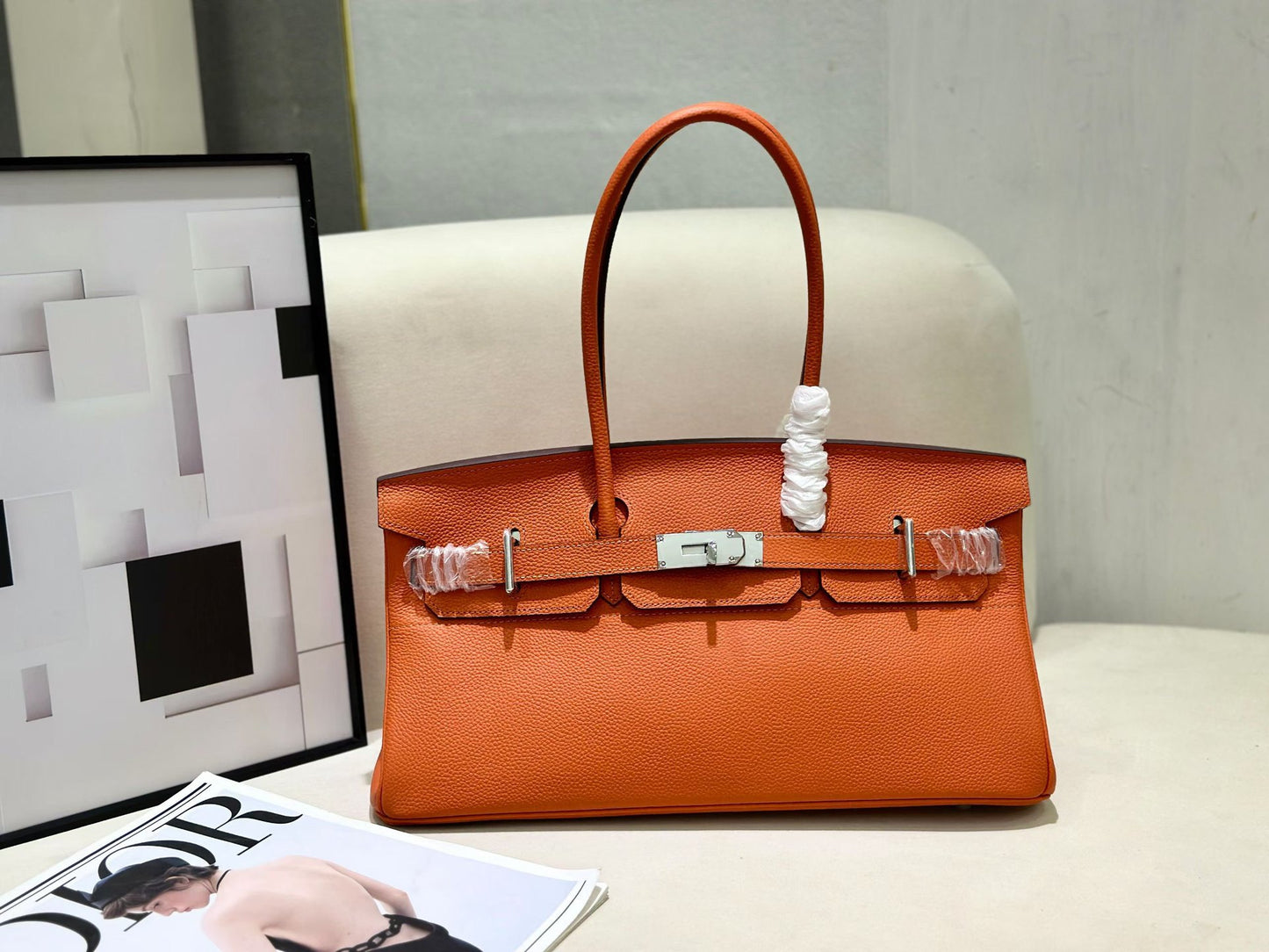 Genuine Togo Leather Birkin-Style Bag for Women, New Classic Vintage Top Handle Handbag, Niche Design Fashionable Versatile Purse for Ladies
