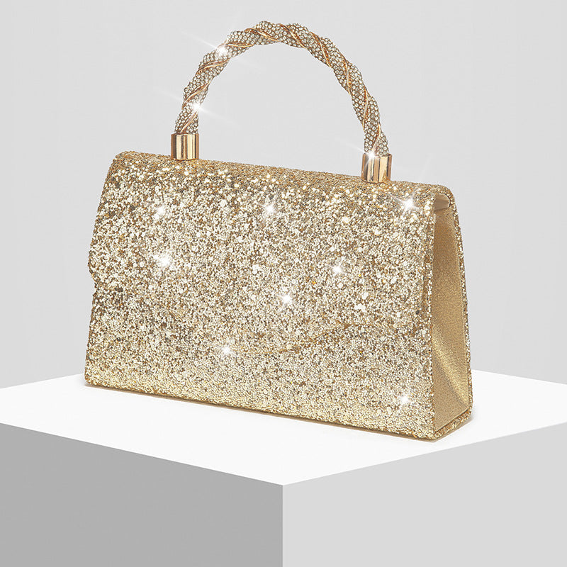 Sequin Embellished Evening Clutch for Women, New Sparkly Formal Gown Banquet Top Handle Purse, Elegant Wedding Party Handbag for Ladies