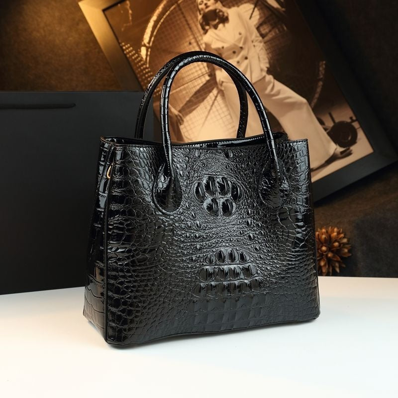 Croc-Embossed Genuine Leather Bucket Bag for Women – Luxury Shoulder & Crossbody Tote with a Chic, Sophisticated Design, A Stylish Handbag for Mature Ladies