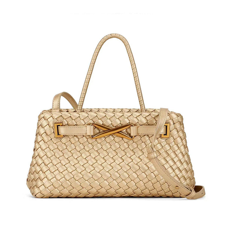 PU Woven Bucket Bag for Women Summer Shoulder Crossbody Handbag, Bestselling Versatile Purse with Natural Woven Texture