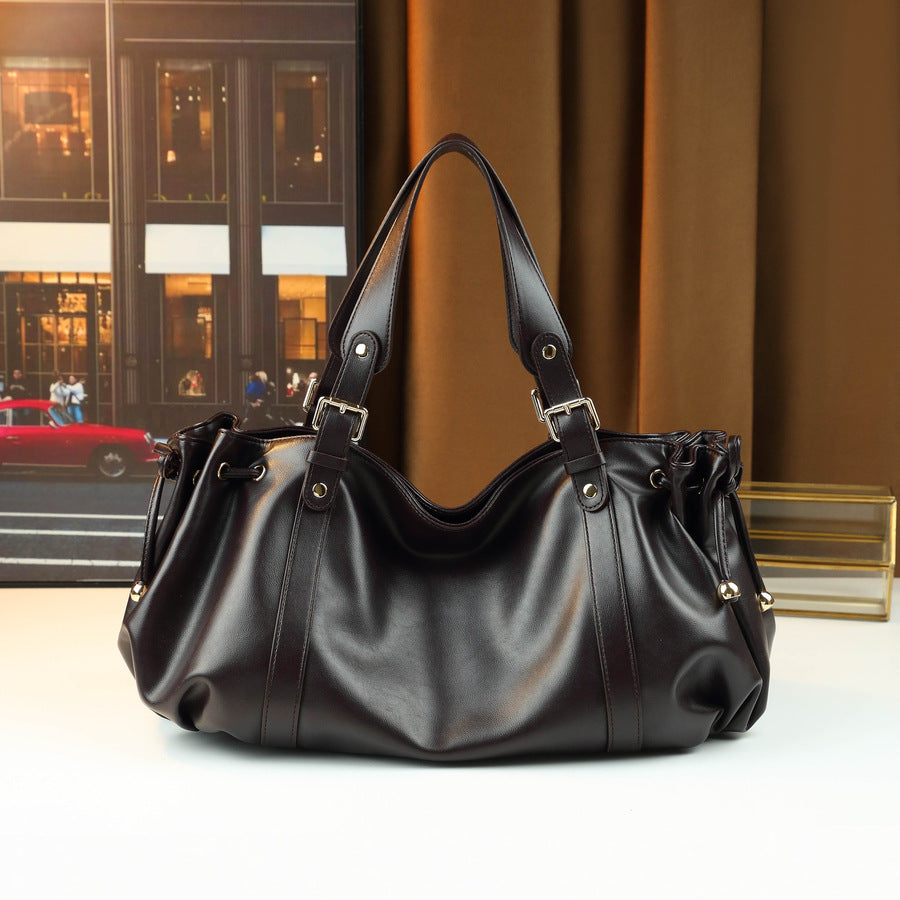 New Arrival Pleated Drawstring Tote Bag for Women, A Large Capacity Shoulder Top-Handle Handbag with Solid Color Design, Perfect for Travel & Everyday