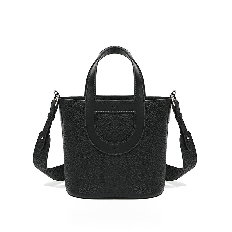 Premium Togo Leather Bucket Bag in Top Layer Cowhide, Versatile Crossbody Shoulder Purse, Niche Designer Handbag for Women