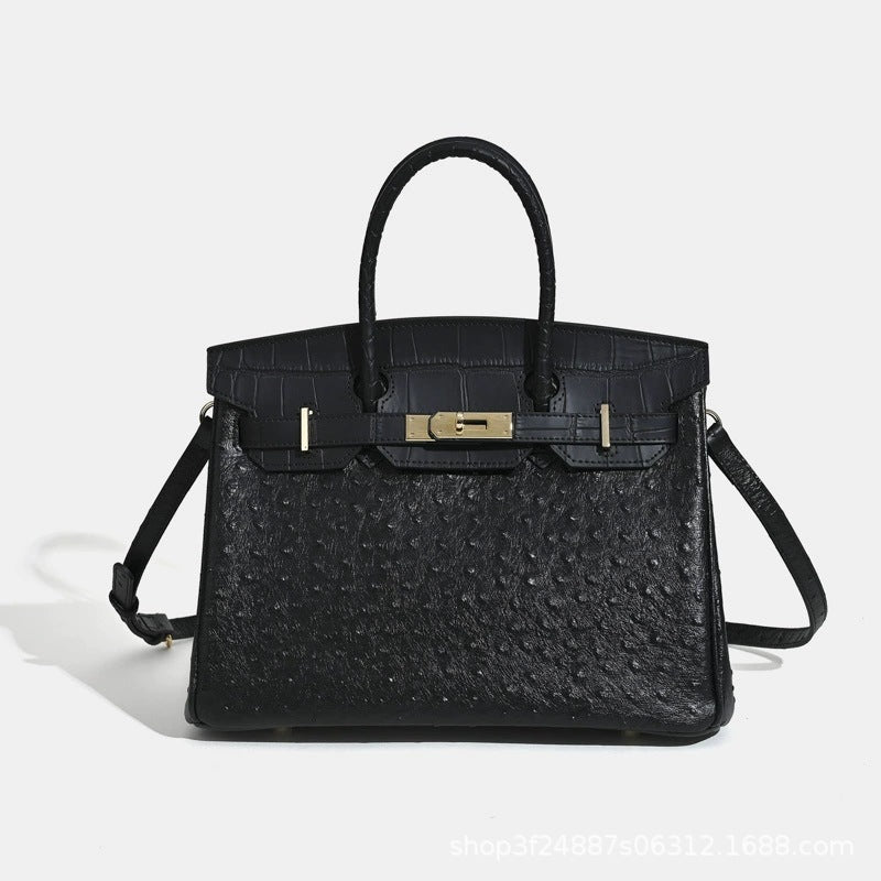 Premium Ostrich-Embossed Birkin-Inspired Tote Bag for Women, Top-Layer Cowhide Leather with Spacious Large Capacity, Ideal Business Commuter Top-Handle Handbag for Work & Everyday
