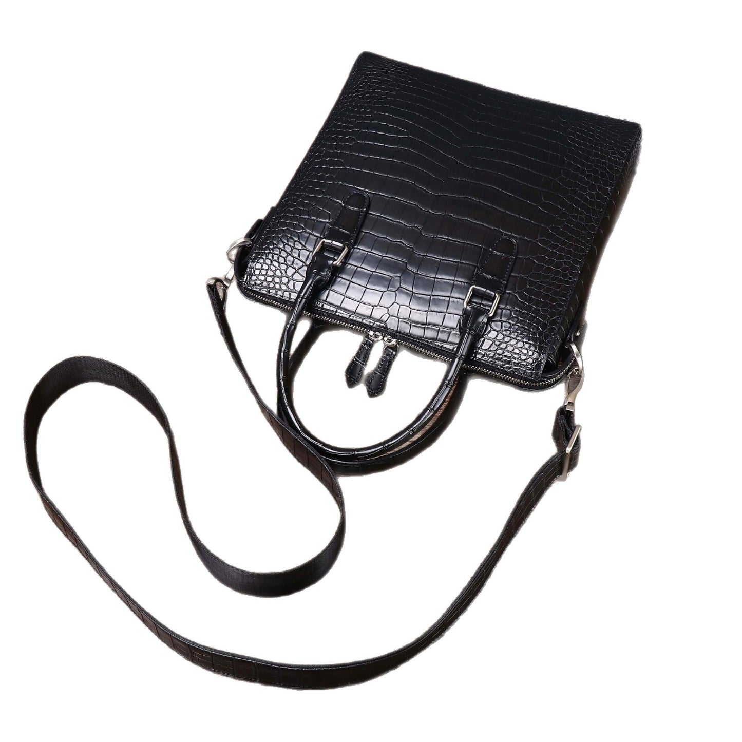 New Arrival Croc-Effect Business Briefcase for Men, A Laptop Shoulder Crossbody Top-Handle Bag with Professional Design, Perfect for Work & Travel