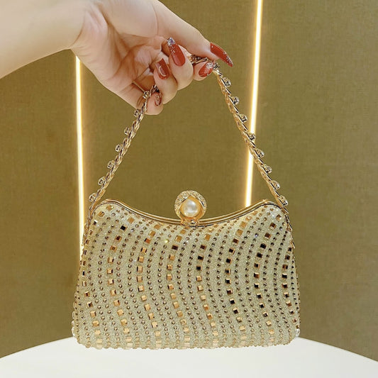 Elegant Rhinestone-Embellished Vintage Evening Bag for Women, A Premium Crystal Top-Handle Chain Crossbody Handbag with Sophisticated Design, Perfect for Banquets Weddings & Special Occasions
