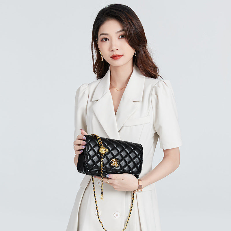 Luxurious Chanel-Style Quilted Small Square Bag for Women | Genuine Leather Cross-Body Shoulder Handbag with Signature Gold Ball Chain | New Spring/Summer Statement Purse with Timeless Diamond Stitching & Premium Finish | Trendy Everyday Accessory wi