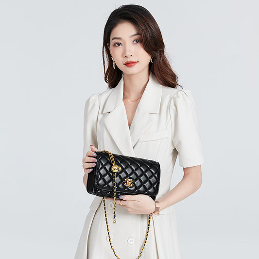 Luxurious Chanel-Style Quilted Small Square Bag for Women | Genuine Leather Cross-Body Shoulder Handbag with Signature Gold Ball Chain | New Spring/Summer Statement Purse with Timeless Diamond Stitching & Premium Finish | Trendy Everyday Accessory wi