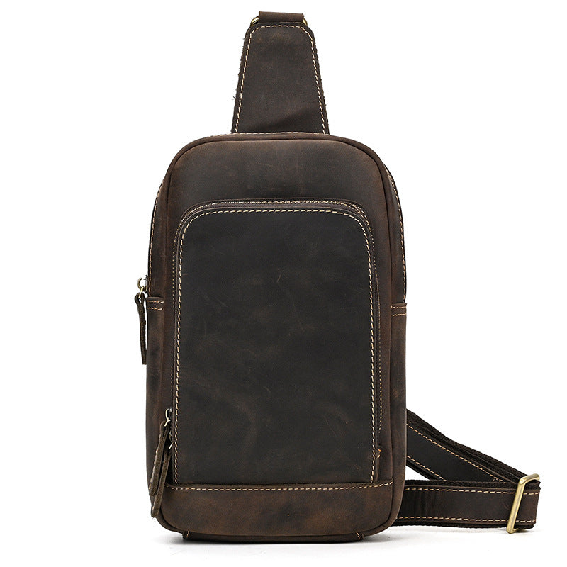 Crazy Horse Leather Chest Crossbody Bag, Casual Shoulder Pouch, Commute Outdoor Travel Pack for Men