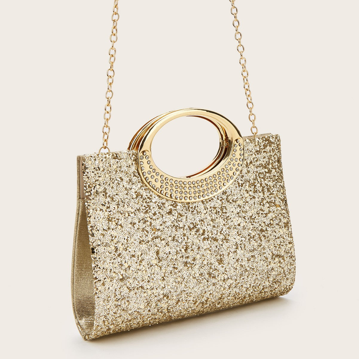 Genuine Leather Vintage Large Ring Evening Clutch for Women, Premium Textured Sparkly Top Handle Purse, European Style Fashionable Handbag for Ladies