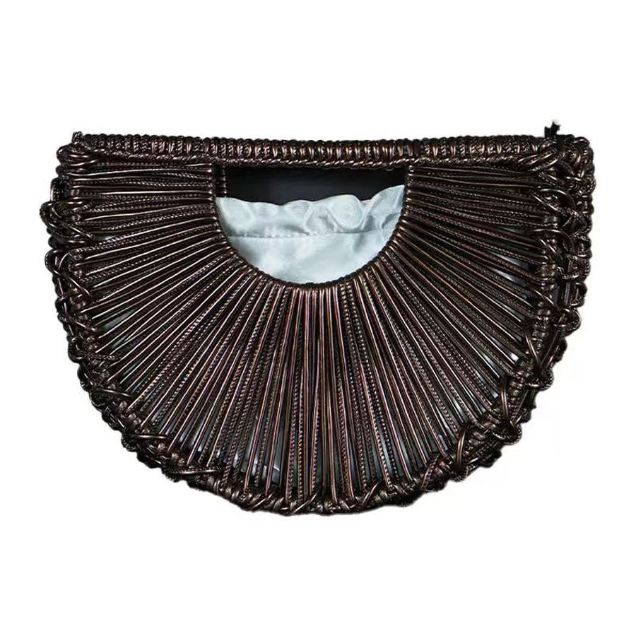 Line Woven Hollow Semi-Circle Bag for Women Niche Shoulder Crossbody Handbag, Exquisite Designer Purse with Artistic Open-Weave Design