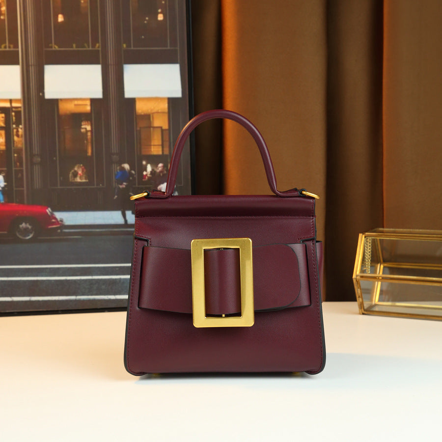 Korean Style Belt Buckle Square Bag for Women Minimalist Top Handle Shoulder Crossbody Purse, Versatile Elegant Handbag with Clean Modern Design