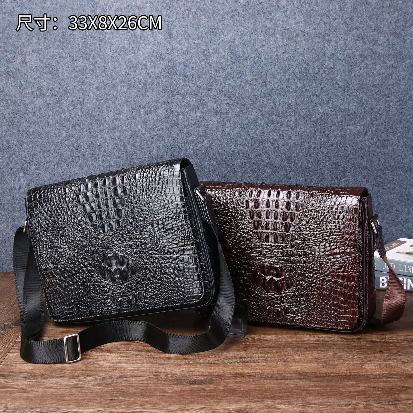 New Arrival Croc-Effect Genuine Leather Messenger Bag for Men, A Classic Horizontal Shoulder Crossbody Bag Perfect for Outdoor & Casual Style