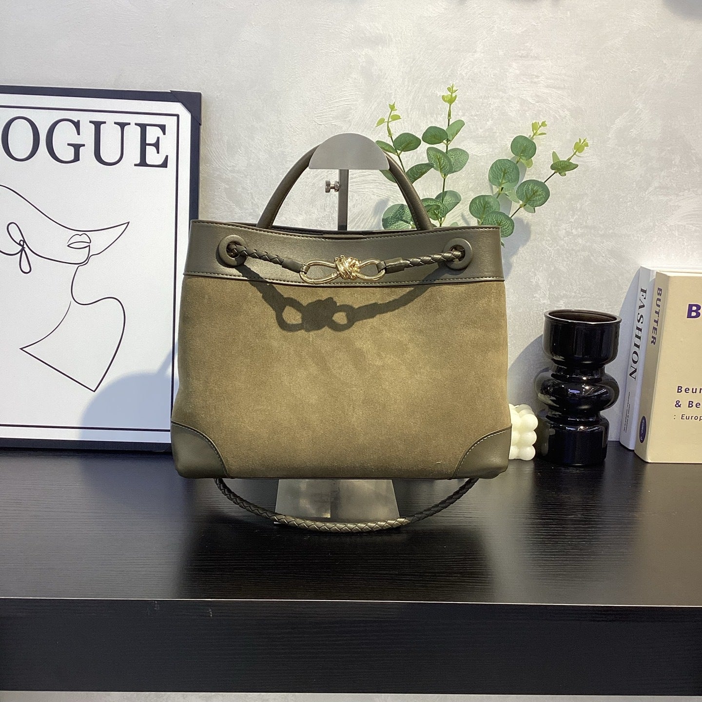 Suede Leather Woven Rope-Knot Handbag, Simple Elegant Shoulder & Crossbody Commuter Bag for Women