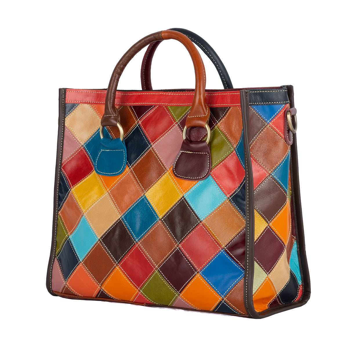 Genuine Leather Color Block Handbag for Women, Waxed Cowhide Top Handle Crossbody Purse, Niche Designer Shoulder Bag for Ladies