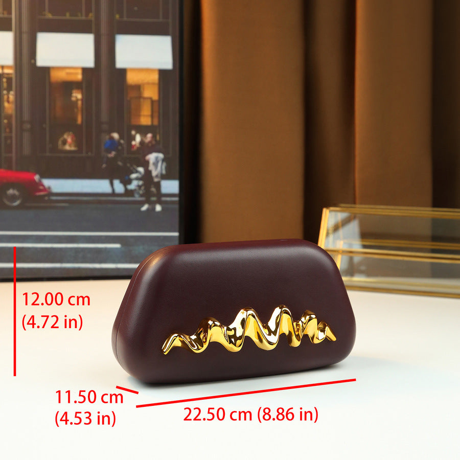 Wave Wristlet Clutch Bag for Women Evening Chain Crossbody Shoulder Purse with Metal Frame Clasp and Sculptural Wave Accent