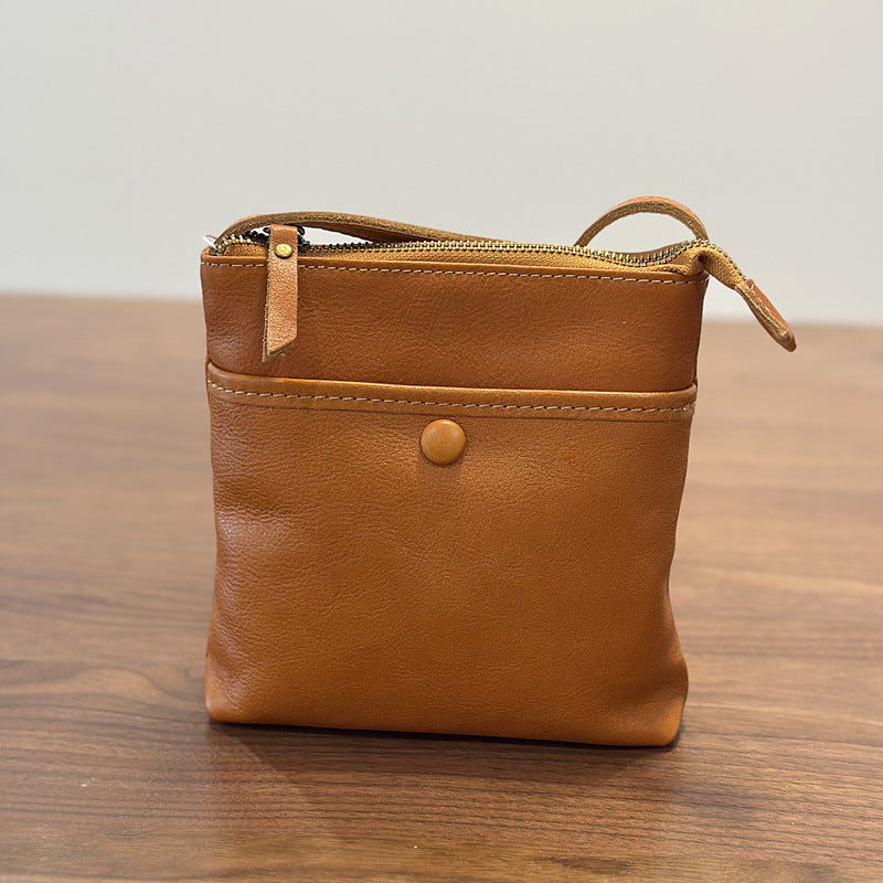 Genuine Vegetable-Tanned Leather Phone Crossbody Bag for Women, New Summer Vintage Mini Shoulder Purse, Unique Small Handbag for Ladies