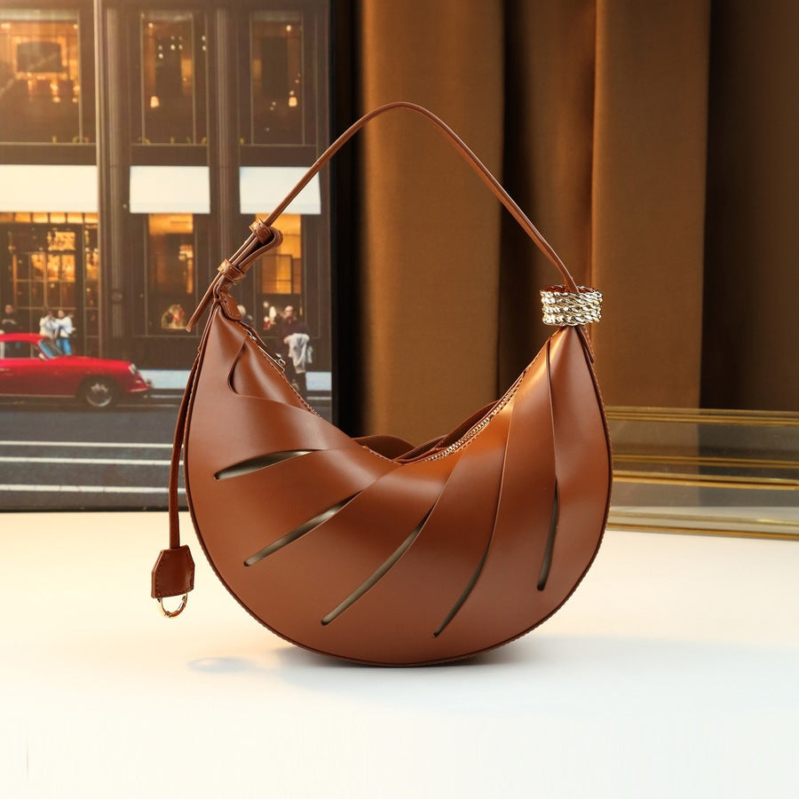 Twisted Hollow Crescent Bag for Women Rhinestone Strap Underarm Shoulder Handbag, Premium Niche Purse with Curved Moon Silhouette