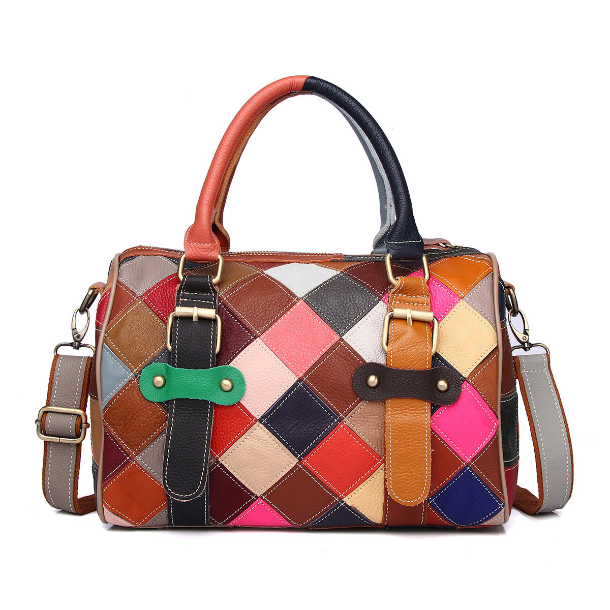 New Color Block Patchwork Messenger Bag in Top Layer Cowhide, Casual Pillow Top Handle Crossbody Purse, Stylish Handbag for Women