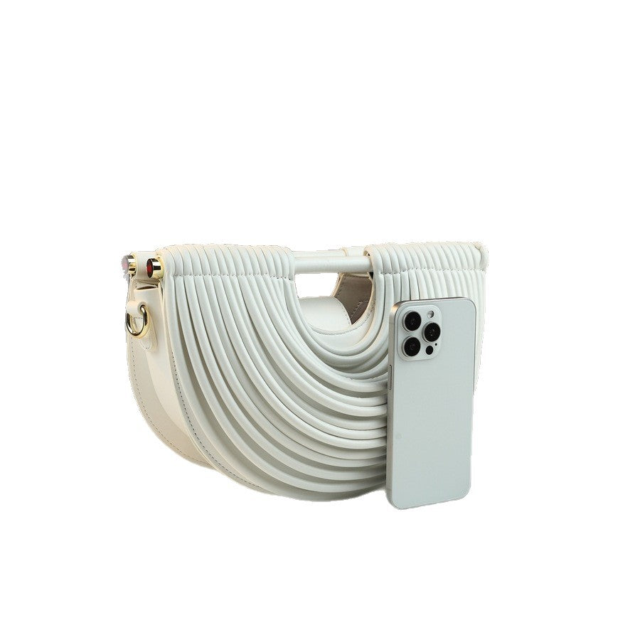 Noodle-Line Design Half-Moon Bag for Women Premium Textured Shoulder Crossbody Purse, Unique Woven Strap Detail with Versatile Everyday Style