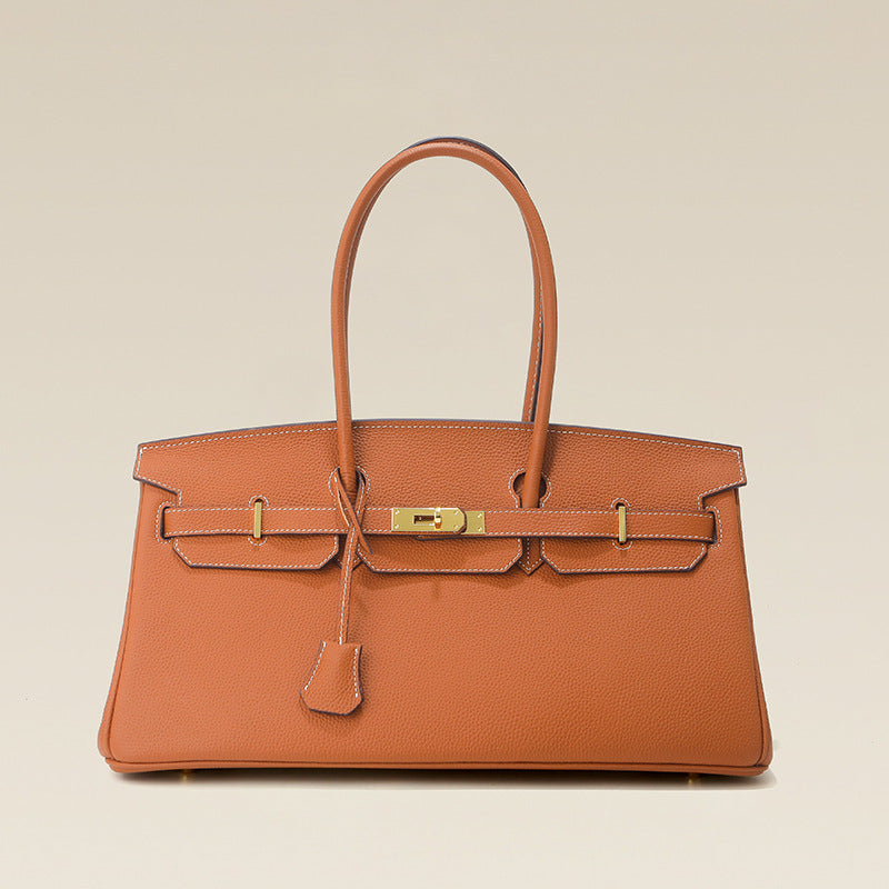 Chic 40cm Horizontal Birkin-Inspired Tote Bag for Women, Premium Top-Layer Cowhide Leather Crossbody Top-Handle Handbag with Spacious Large Capacity, Ideal Commuter Shoulder Bag